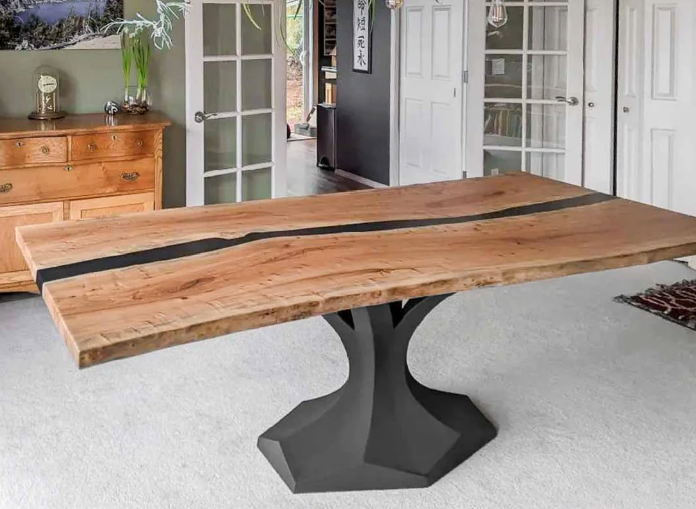 Custom Live Edge Dining Tables for Interior Design and Home Decor accented with rustic slab Coffee/End table furniture.