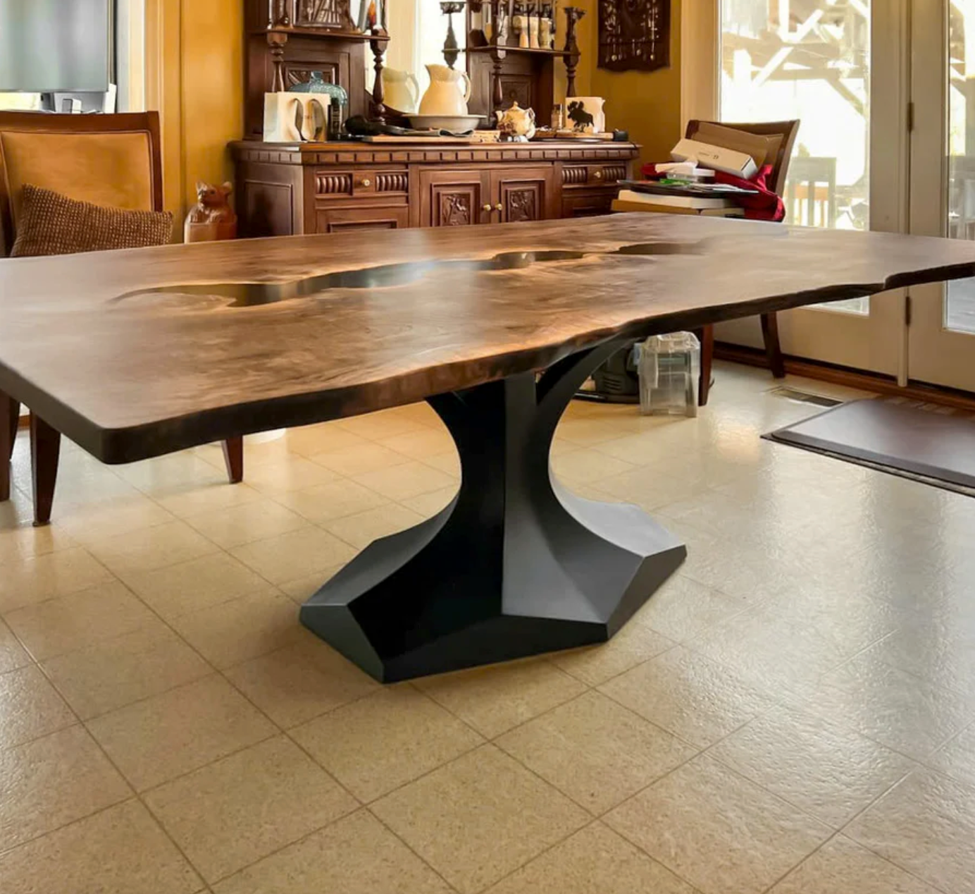 Custom Live Edge Dining Tables for Interior Design and Home Decor accented with rustic slab Coffee/End table furniture.