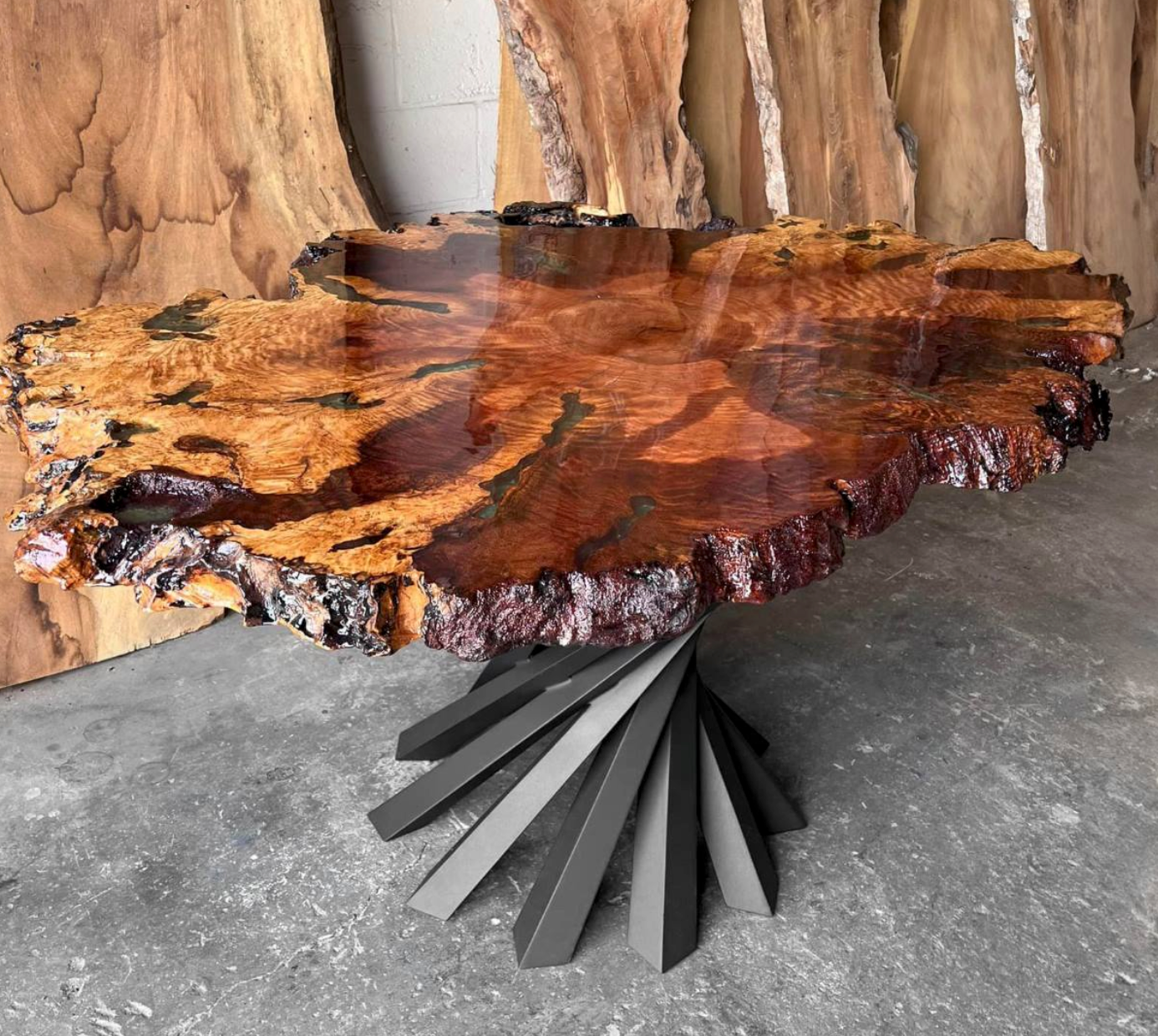 Custom Live Edge Dining Tables for Interior Design and Home Decor accented with rustic slab Coffee/End table furniture.
