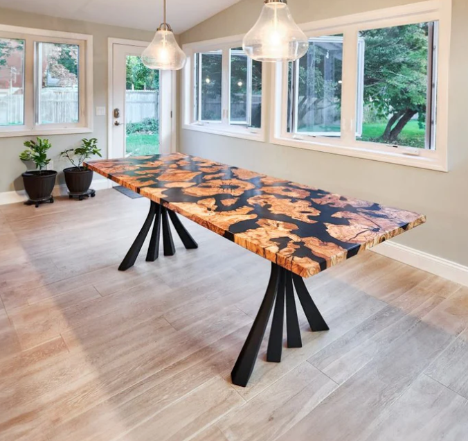 Custom Live Edge Dining Tables for Interior Design and Home Decor accented with rustic slab Coffee/End table furniture.