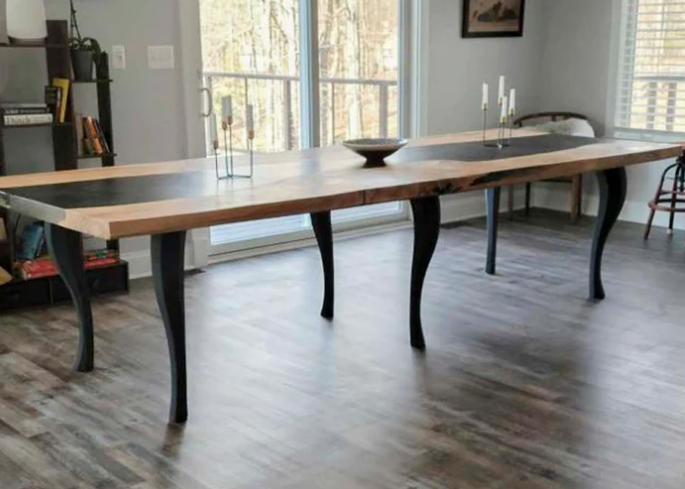 Custom Live Edge Dining Tables for Interior Design and Home Decor accented with rustic slab Coffee/End table furniture.