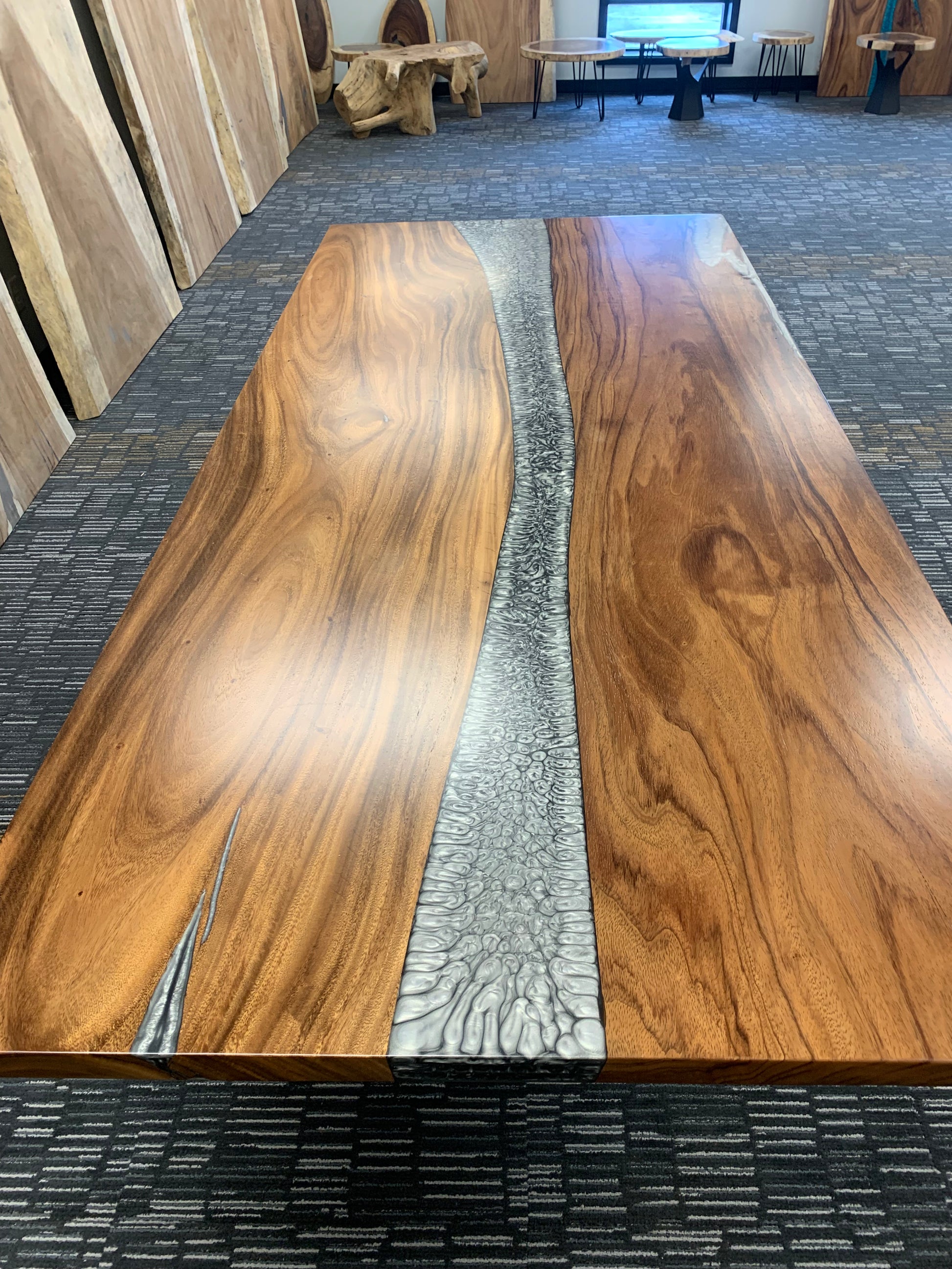 Custom Live Edge Dining Tables for Interior Design and Home Decor accented with rustic slab Coffee/End table furniture.