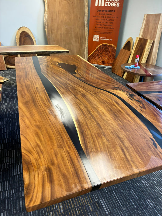 Solid Wood Black Epoxy/ River Dining Table 96"L x 42"W