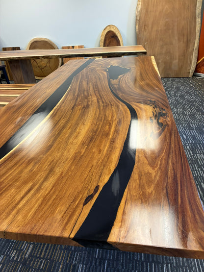 Solid Wood Black Epoxy/ River Dining Table 96"L x 42"W