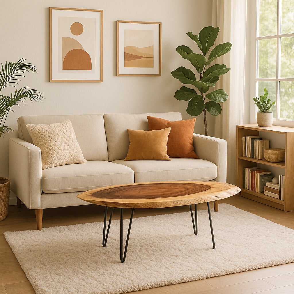 Custom Live Edge Dining Tables for Interior Design and Home Decor accented with rustic slab Coffee/End table furniture.