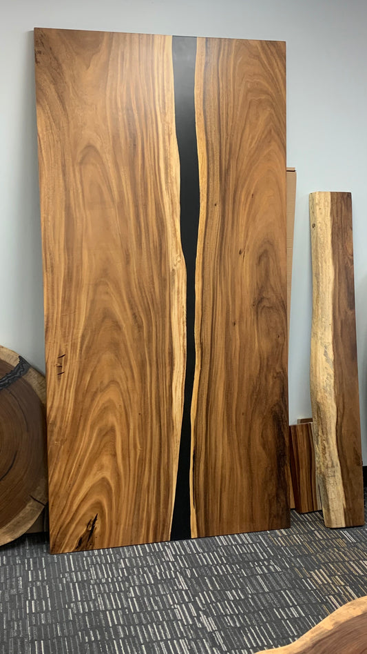 Solid Wood Black Epoxy/ River Dining Table 84"L x 42"W (2)