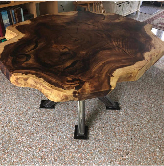 Custom Live Edge Dining Tables for Interior Design and Home Decor accented with rustic slab Coffee/End table furniture.