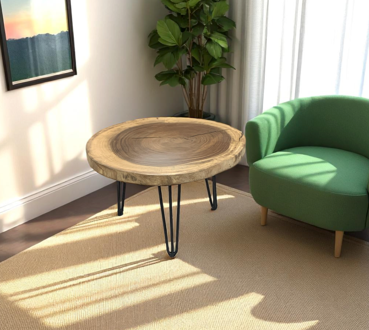 Custom Live Edge Dining Tables for Interior Design and Home Decor accented with rustic slab Coffee/End table furniture.
