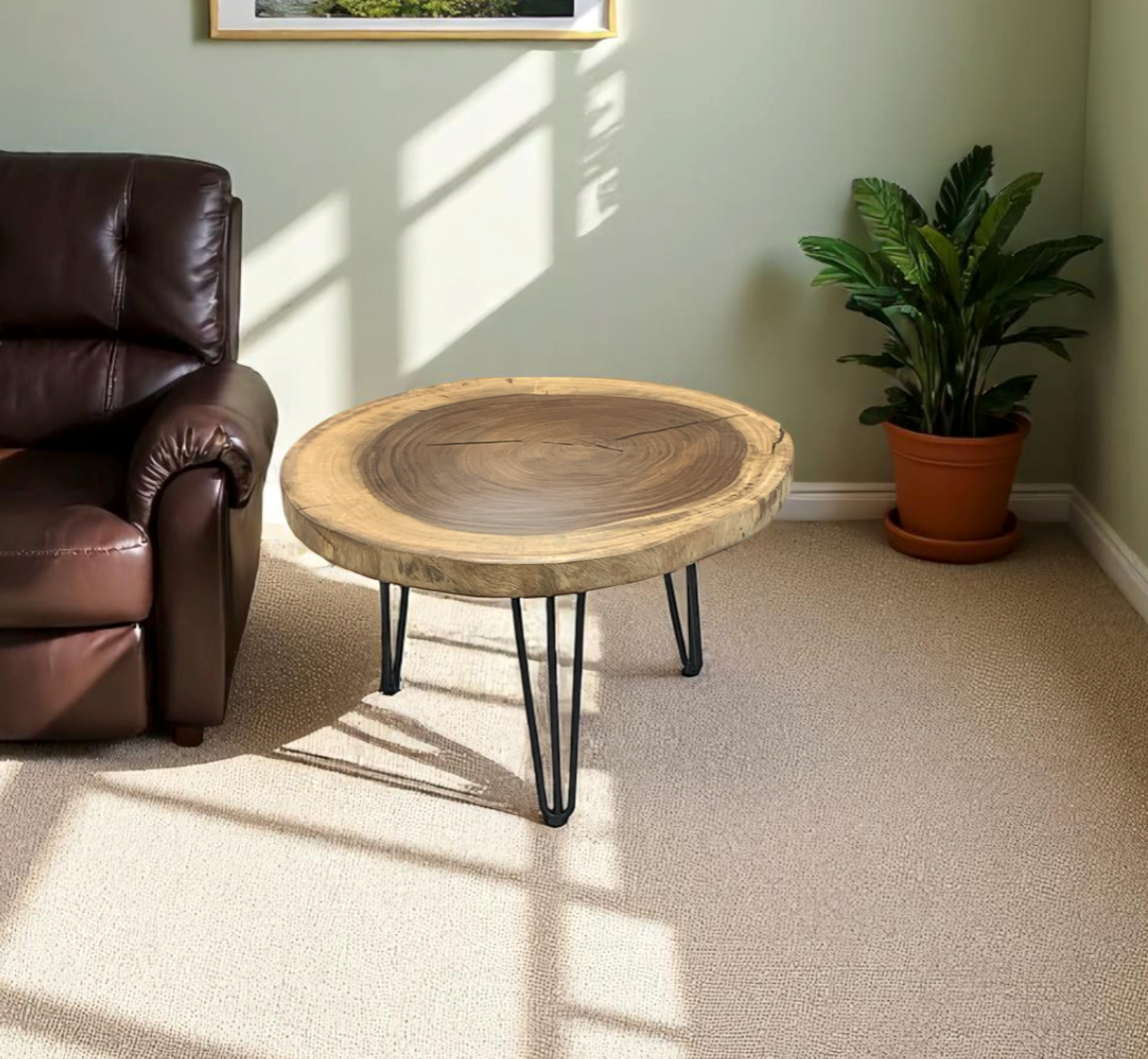 Custom Live Edge Dining Tables for Interior Design and Home Decor accented with rustic slab Coffee/End table furniture.