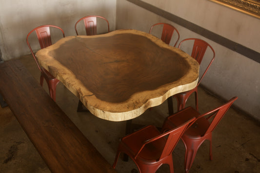 Custom Live Edge Dining Tables for Interior Design and Home Decor accented with rustic slab Coffee/End table furniture.