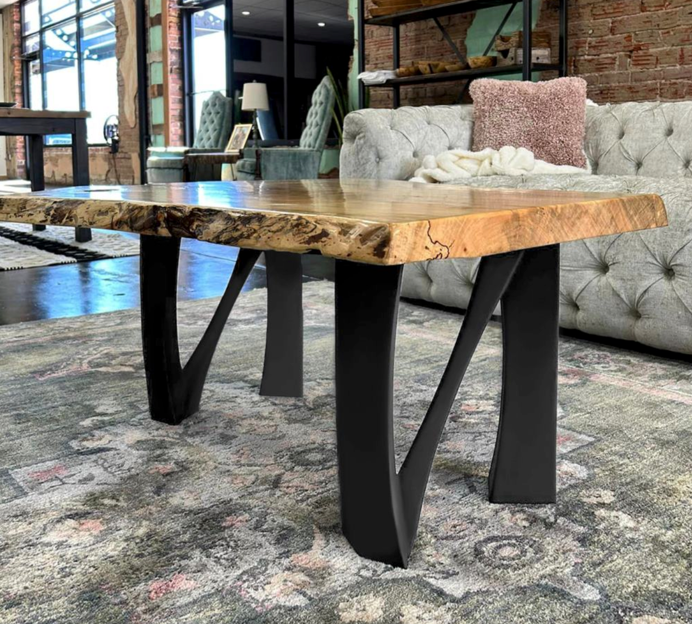 Custom Live Edge Dining Tables for Interior Design and Home Decor accented with rustic slab Coffee/End table furniture.
