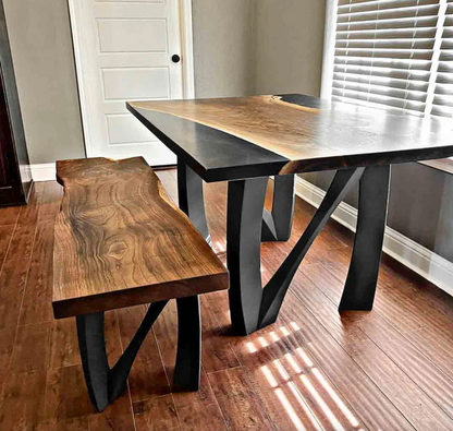 Custom Live Edge Dining Tables for Interior Design and Home Decor accented with rustic slab Coffee/End table furniture.