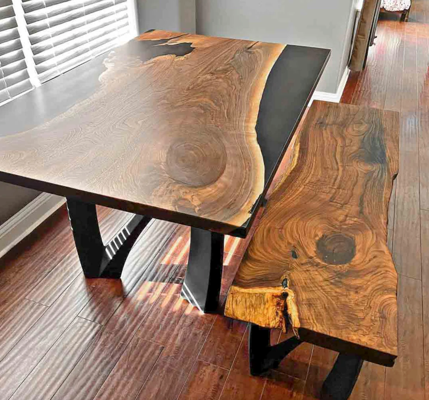 Custom Live Edge Dining Tables for Interior Design and Home Decor accented with rustic slab Coffee/End table furniture.
