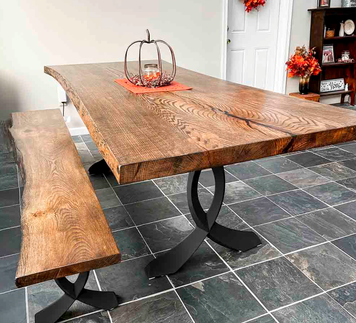 Custom Live Edge Dining Tables for Interior Design and Home Decor accented with rustic slab Coffee/End table furniture.