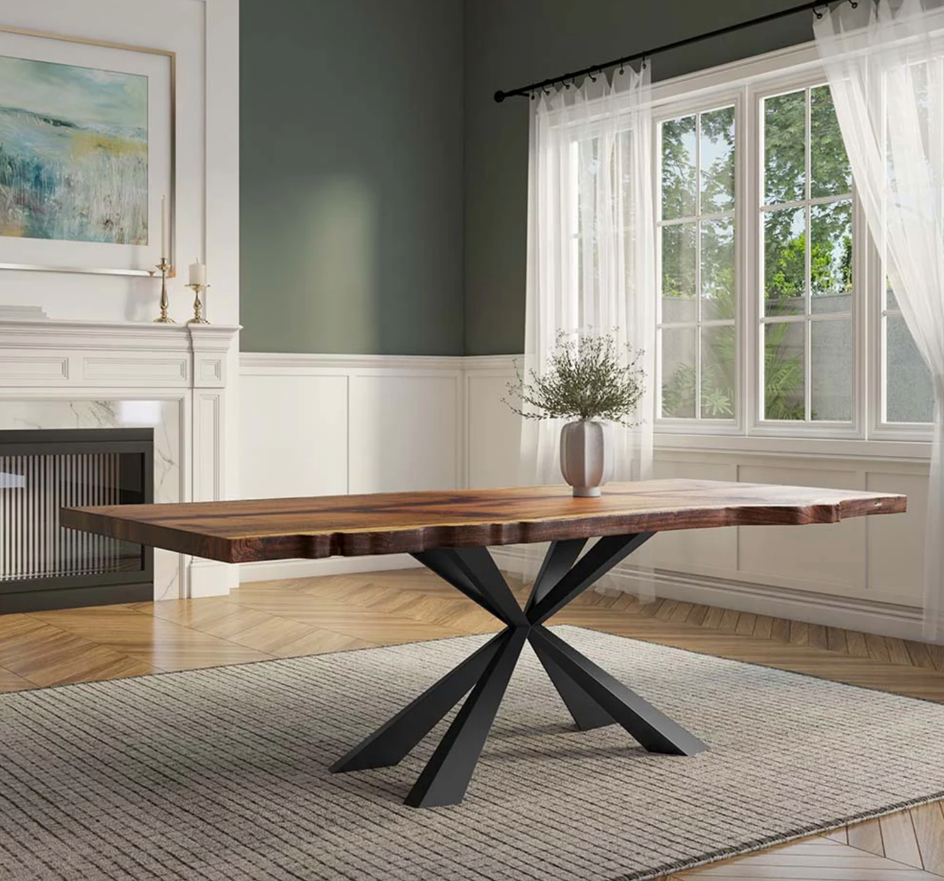 Custom Live Edge Dining Tables for Interior Design and Home Decor accented with rustic slab Coffee/End table furniture.