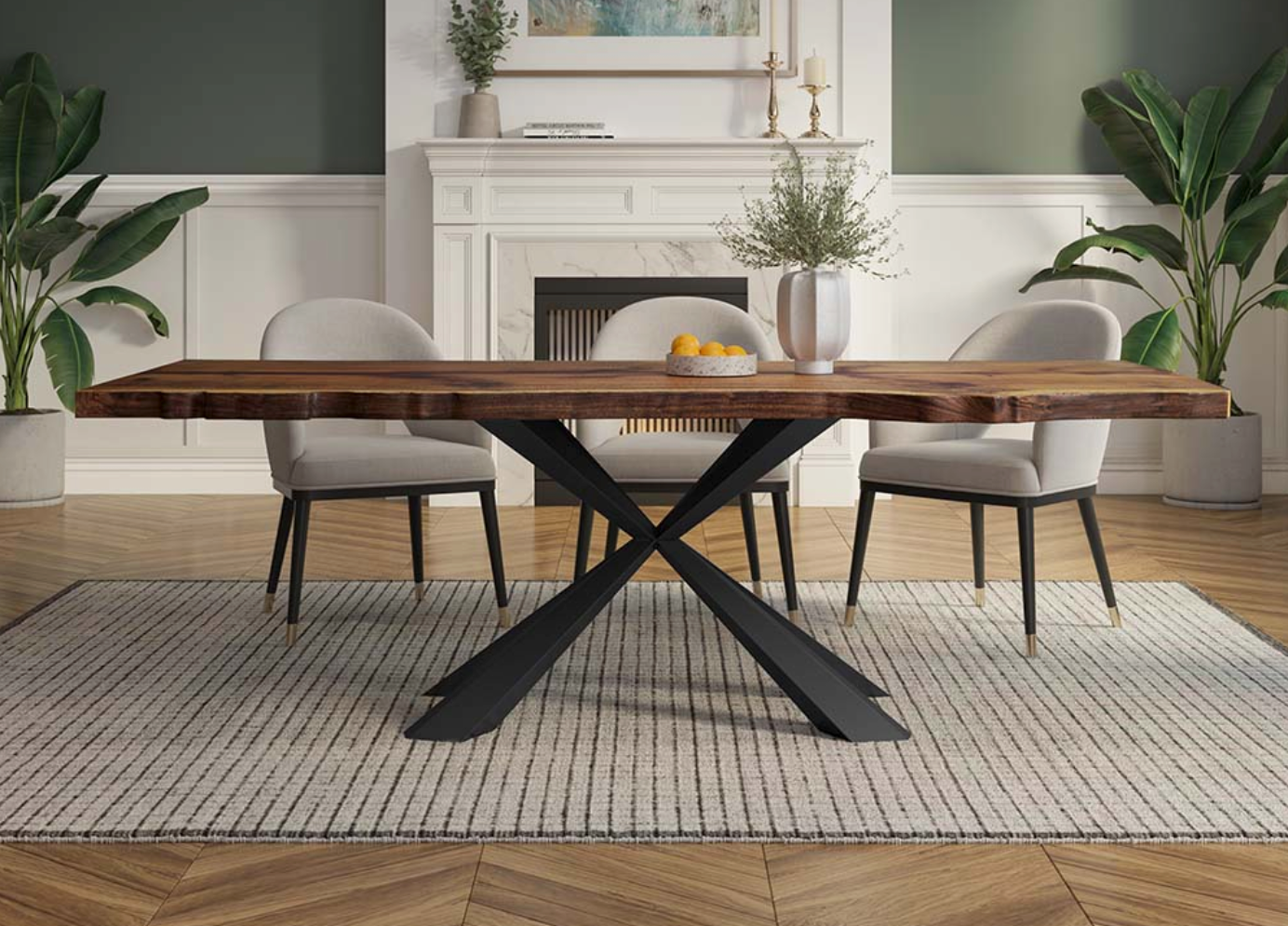 Custom Live Edge Dining Tables for Interior Design and Home Decor accented with rustic slab Coffee/End table furniture.