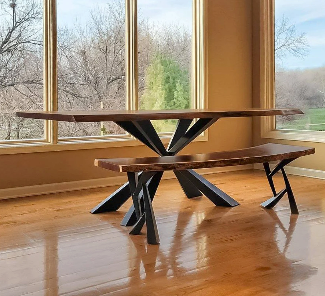 Custom Live Edge Dining Tables for Interior Design and Home Decor accented with rustic slab Coffee/End table furniture.