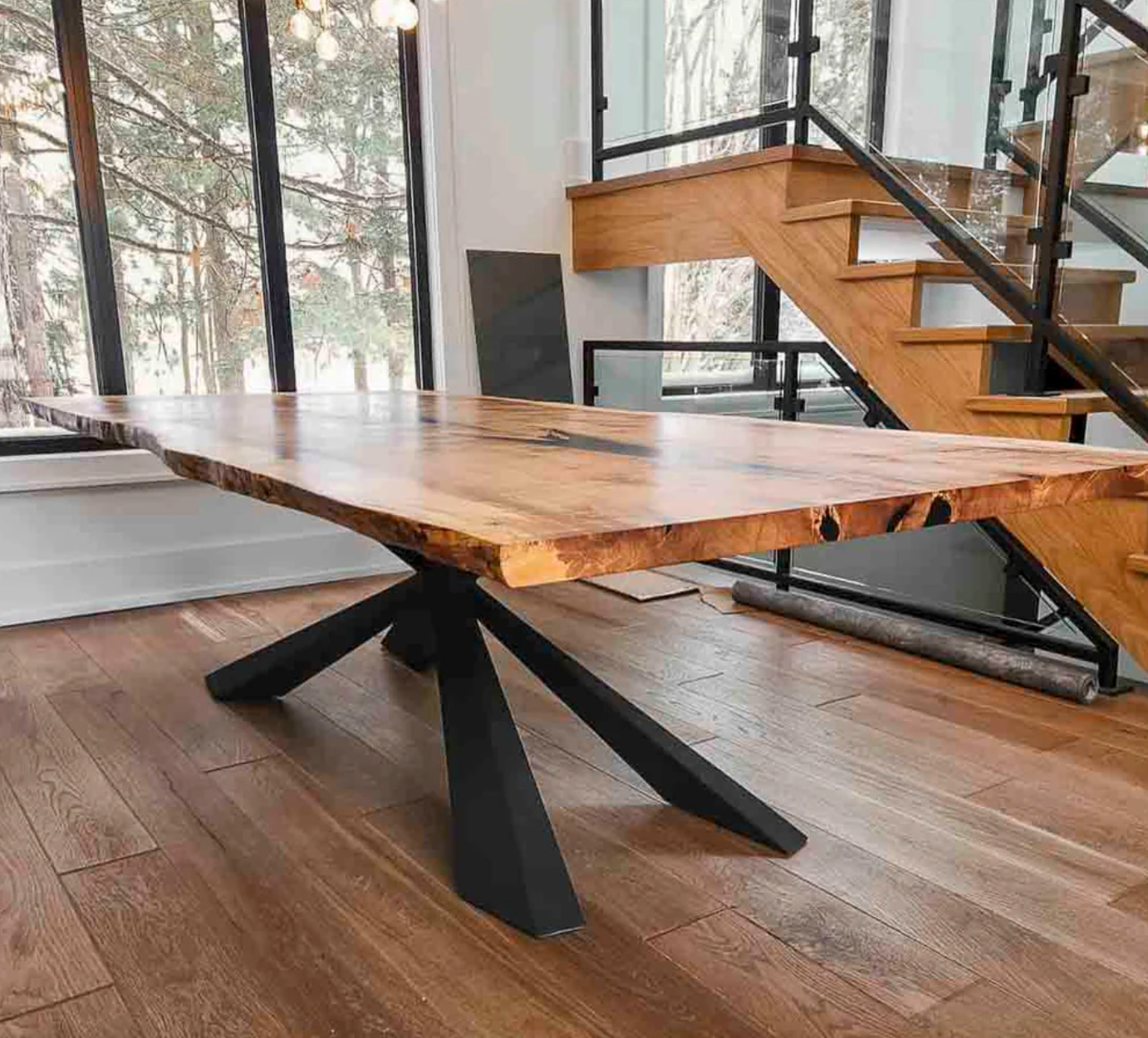 Custom Live Edge Dining Tables for Interior Design and Home Decor accented with rustic slab Coffee/End table furniture.