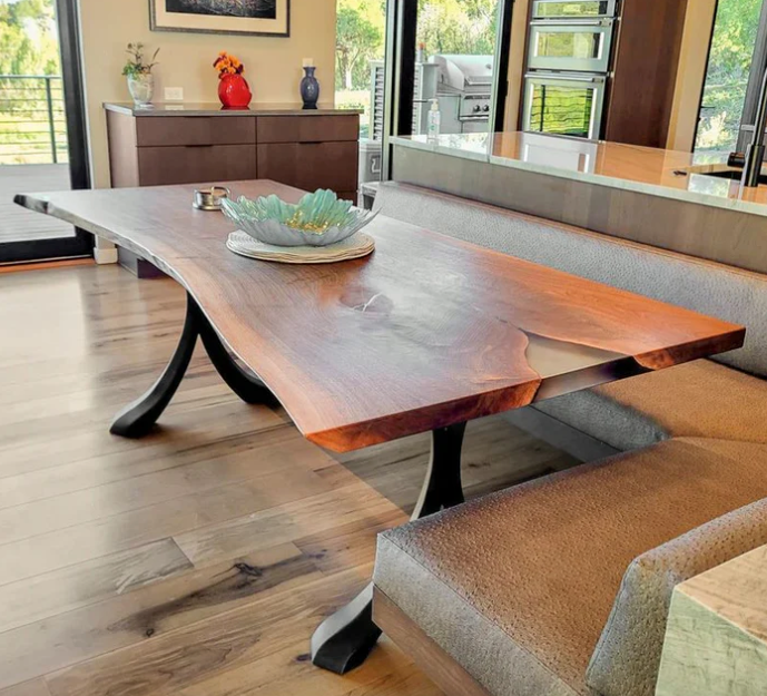 Custom Live Edge Dining Tables for Interior Design and Home Decor accented with rustic slab Coffee/End table furniture.