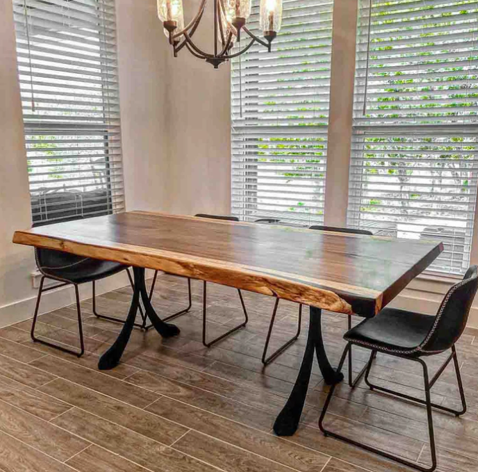 Custom Live Edge Dining Tables for Interior Design and Home Decor accented with rustic slab Coffee/End table furniture.