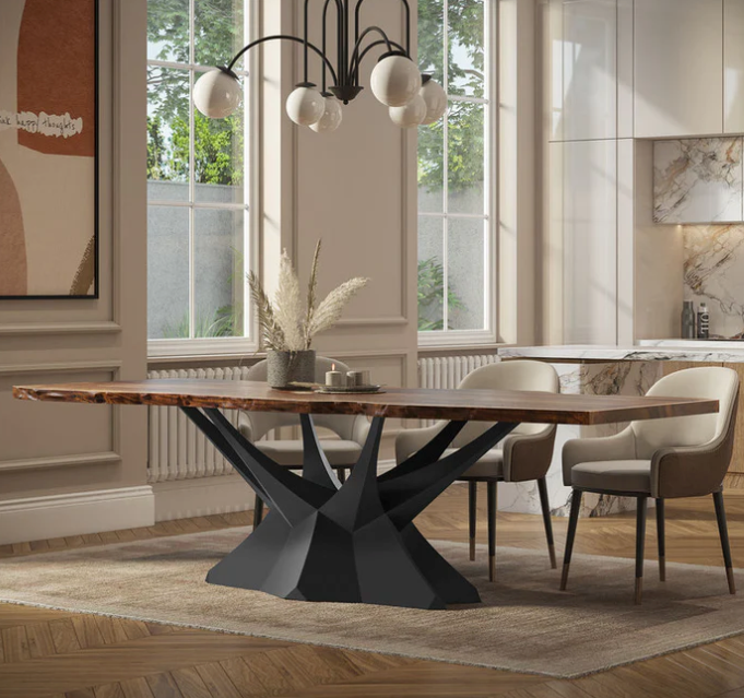 Custom Live Edge Dining Tables for Interior Design and Home Decor accented with rustic slab Coffee/End table furniture.