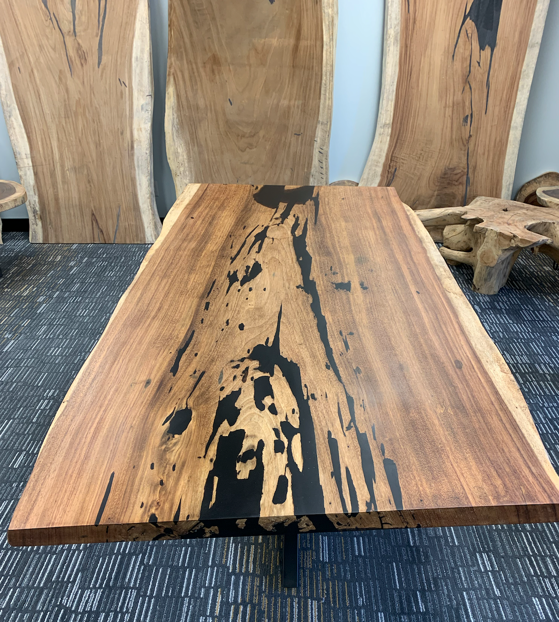 Custom Live Edge Dining Tables for Interior Design and Home Decor accented with rustic slab Coffee/End table furniture.