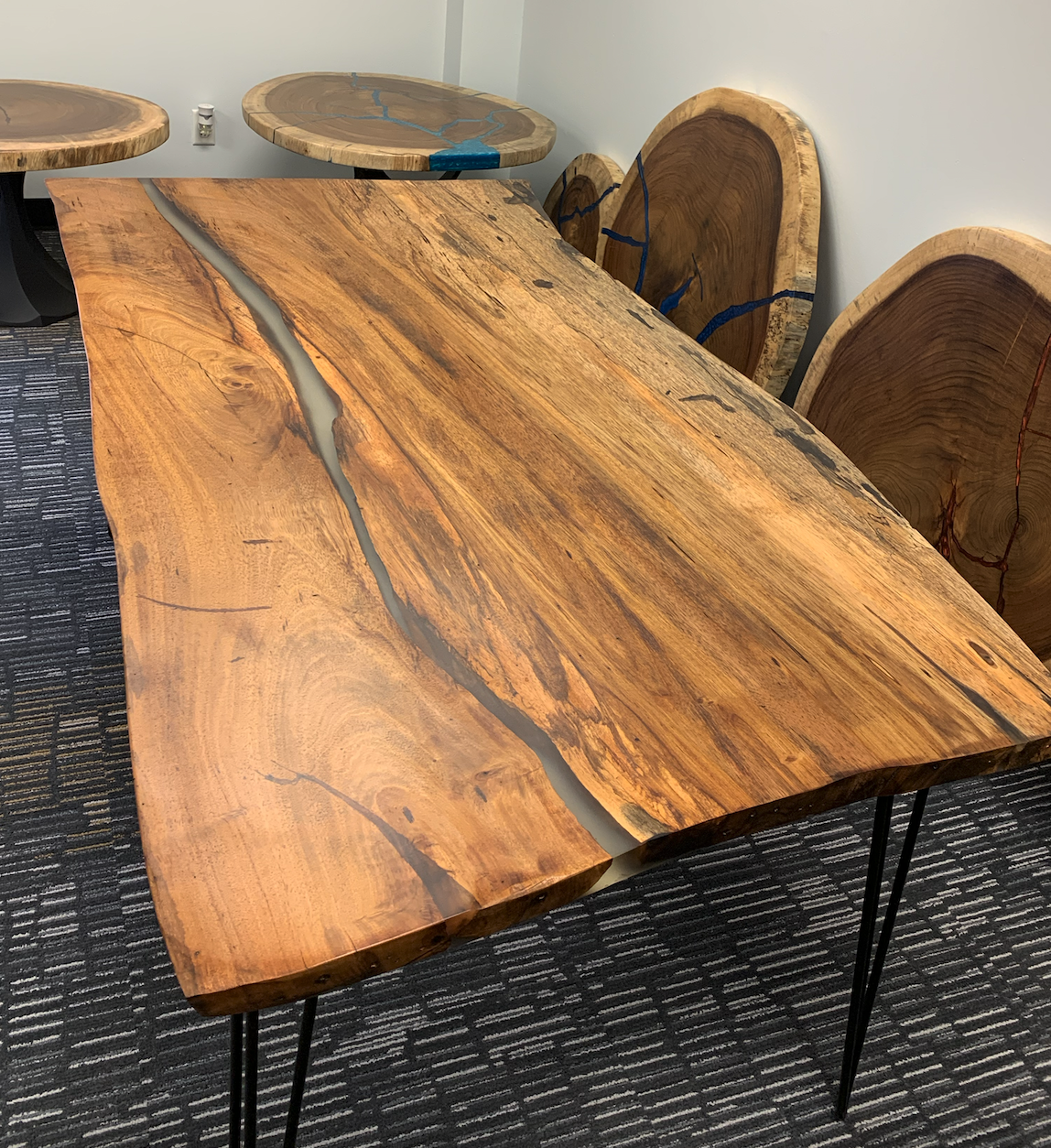 Custom Live Edge Dining Tables for Interior Design and Home Decor accented with rustic slab Coffee/End table furniture.