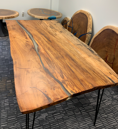 Custom Live Edge Dining Tables for Interior Design and Home Decor accented with rustic slab Coffee/End table furniture.