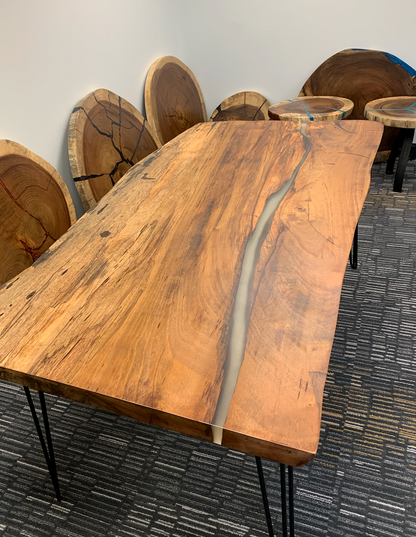 Custom Live Edge Dining Tables for Interior Design and Home Decor accented with rustic slab Coffee/End table furniture.