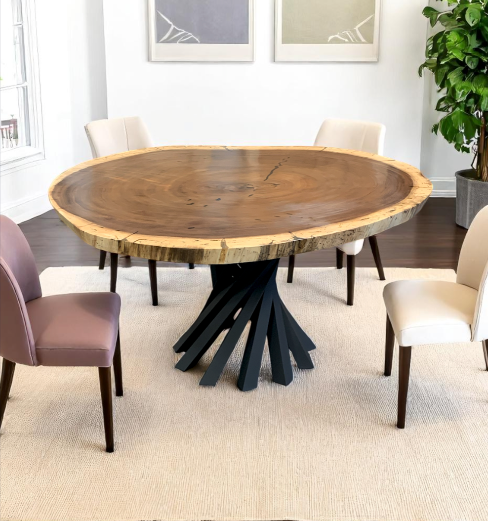 Custom Live Edge Dining Tables for Interior Design and Home Decor accented with rustic slab Coffee/End table furniture.