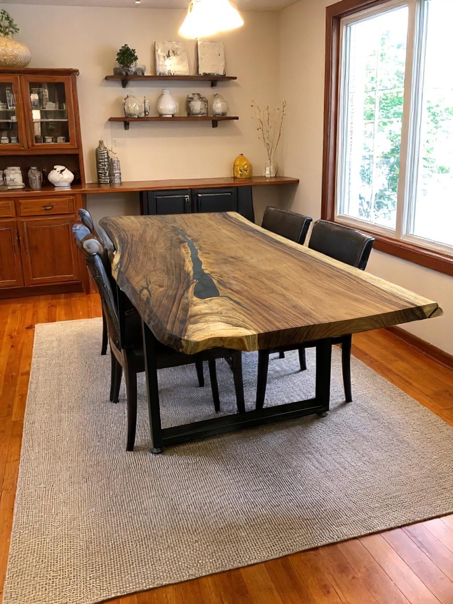 Custom Live Edge Dining Tables for Interior Design and Home Decor accented with rustic slab Coffee/End table furniture.