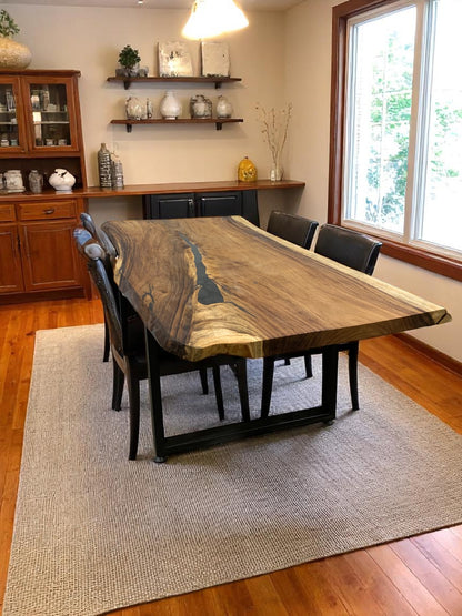 Custom Live Edge Dining Tables for Interior Design and Home Decor accented with rustic slab Coffee/End table furniture.