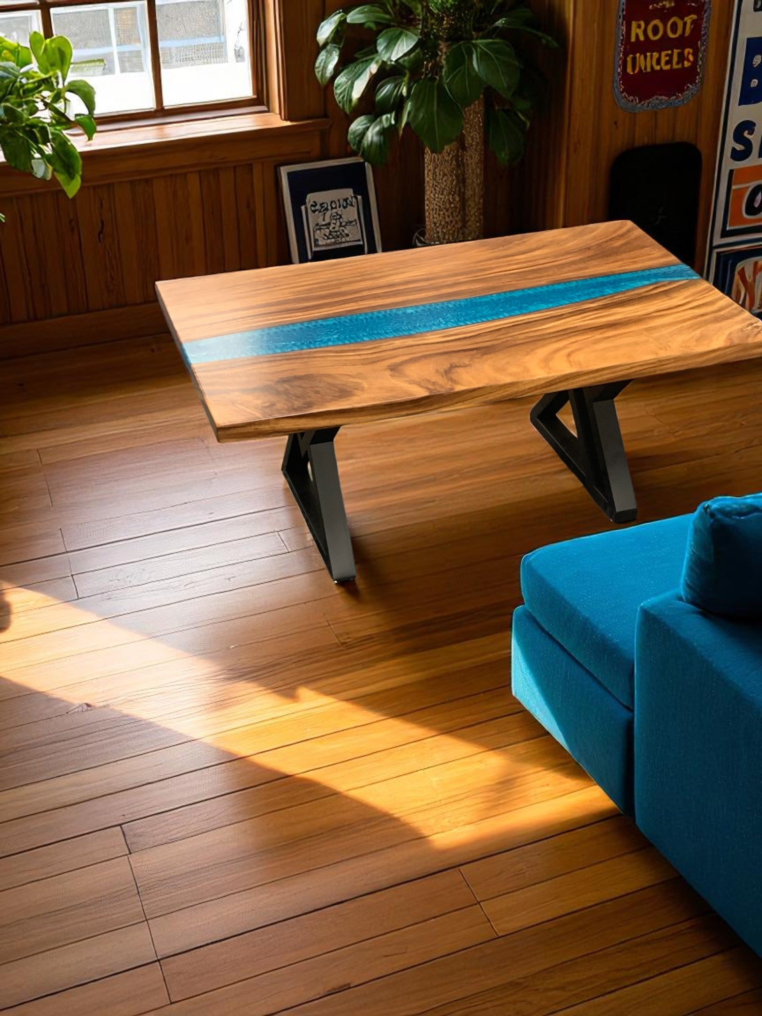 Custom Live Edge Dining Tables for Interior Design and Home Decor accented with rustic slab Coffee/End table furniture.