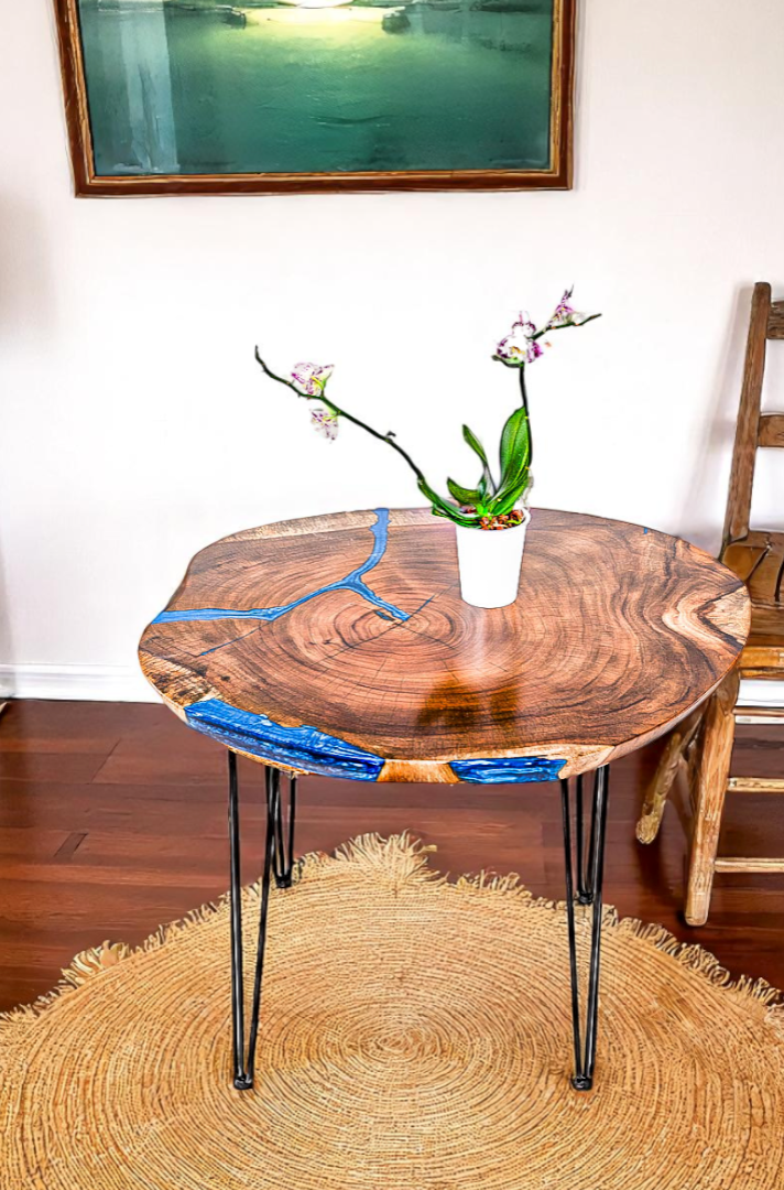 Custom Live Edge Dining Tables for Interior Design and Home Decor accented with rustic slab Coffee/End table furniture.