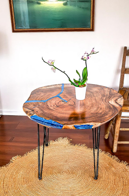 Custom Live Edge Dining Tables for Interior Design and Home Decor accented with rustic slab Coffee/End table furniture.