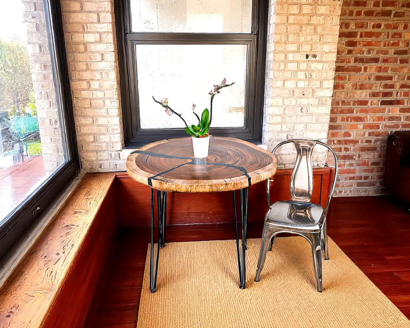 Custom Live Edge Dining Tables for Interior Design and Home Decor accented with rustic slab Coffee/End table furniture.