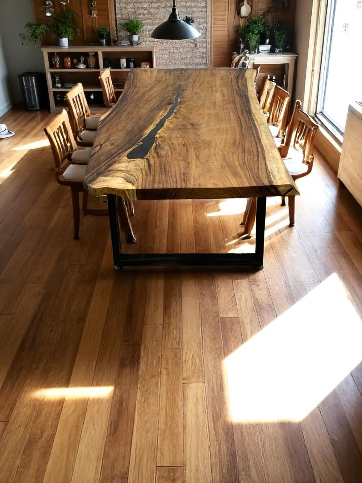 Custom Live Edge Dining Tables for Interior Design and Home Decor accented with rustic slab Coffee/End table furniture.
