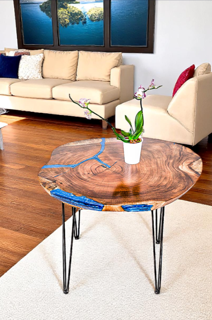 Custom Live Edge Dining Tables for Interior Design and Home Decor accented with rustic slab Coffee/End table furniture.