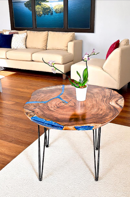 Custom Live Edge Dining Tables for Interior Design and Home Decor accented with rustic slab Coffee/End table furniture.