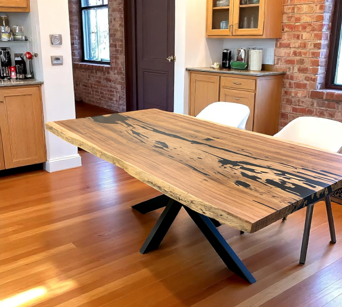 Custom Live Edge Dining Tables for Interior Design and Home Decor accented with rustic slab Coffee/End table furniture.