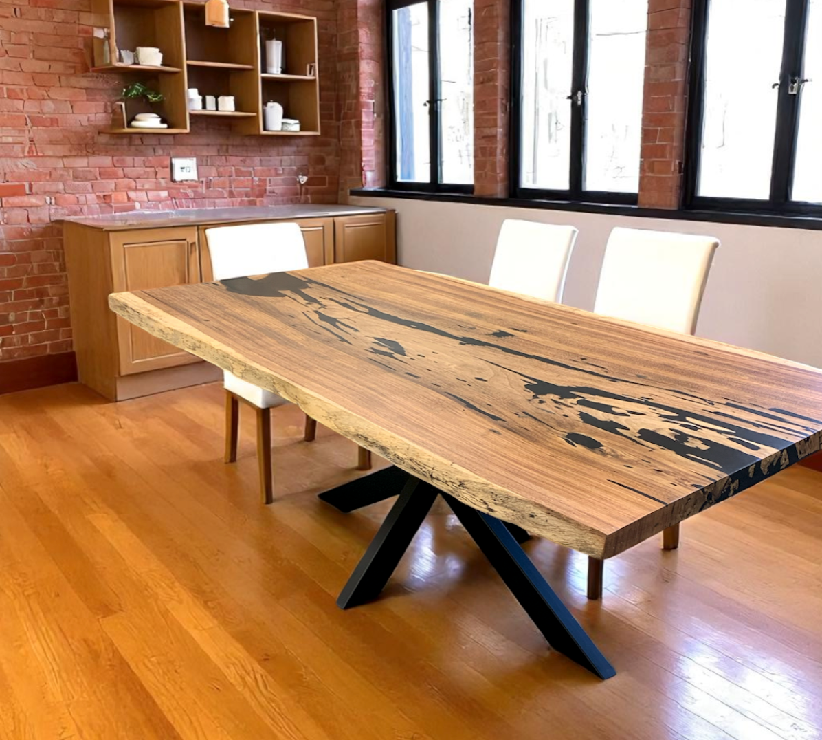 Custom Live Edge Dining Tables for Interior Design and Home Decor accented with rustic slab Coffee/End table furniture.
