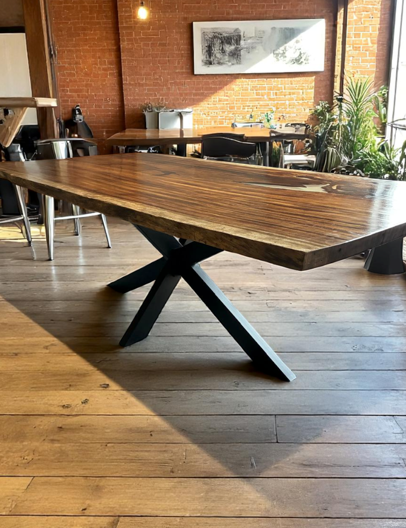 Custom Live Edge Dining Tables for Interior Design and Home Decor accented with rustic slab Coffee/End table furniture.