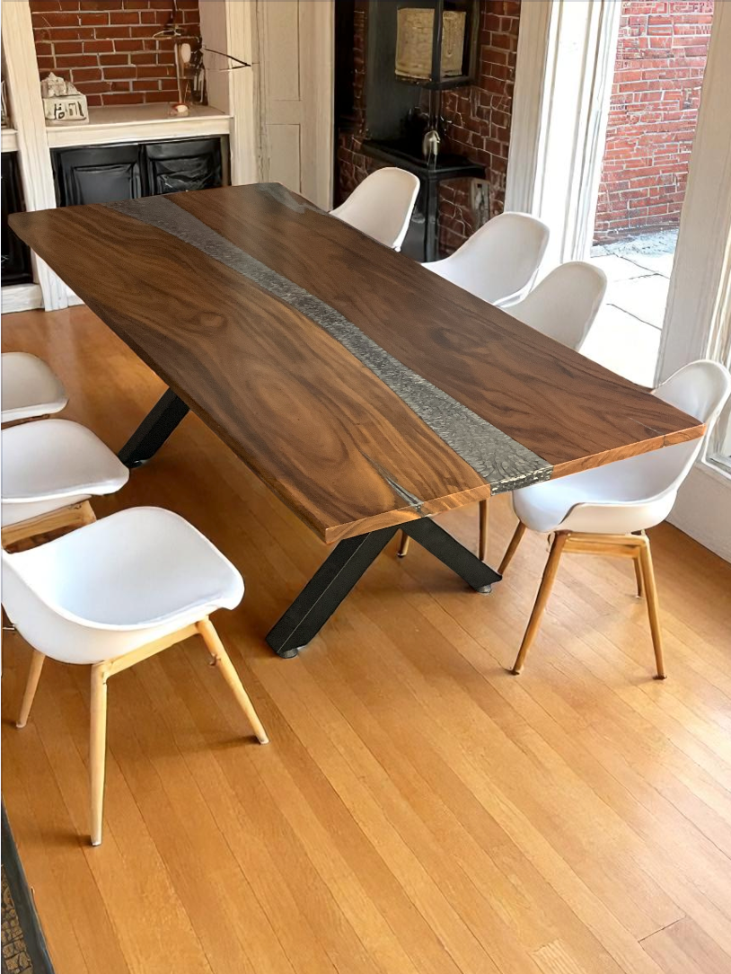 Custom Live Edge Dining Tables for Interior Design and Home Decor accented with rustic slab Coffee/End table furniture.