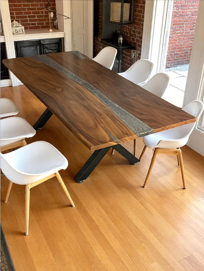 Custom Live Edge Dining Tables for Interior Design and Home Decor accented with rustic slab Coffee/End table furniture.