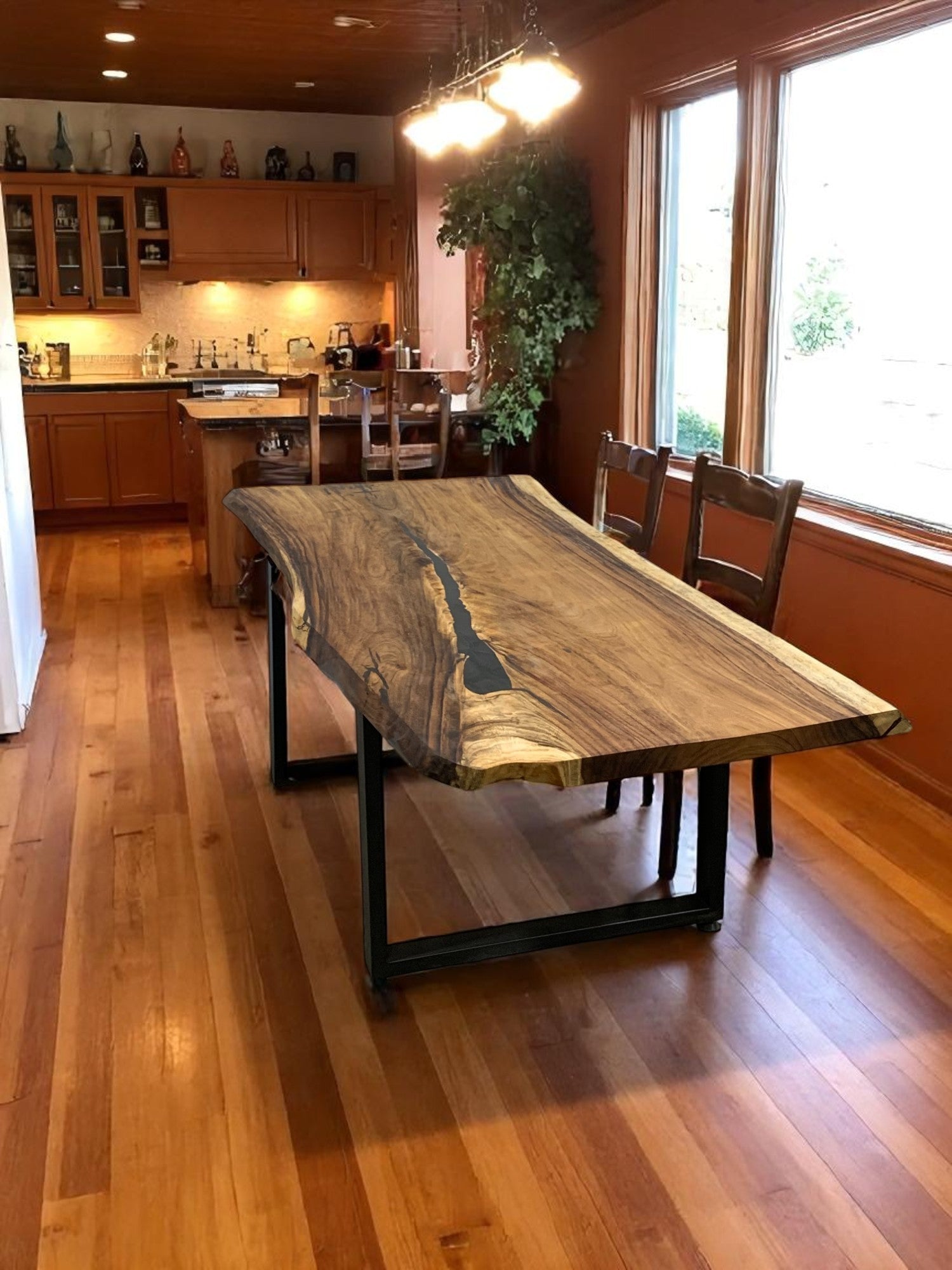 Custom Live Edge Dining Tables for Interior Design and Home Decor accented with rustic slab Coffee/End table furniture.