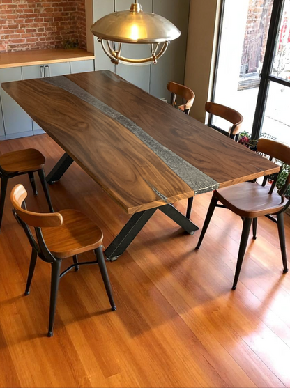 Custom Live Edge Dining Tables for Interior Design and Home Decor accented with rustic slab Coffee/End table furniture.