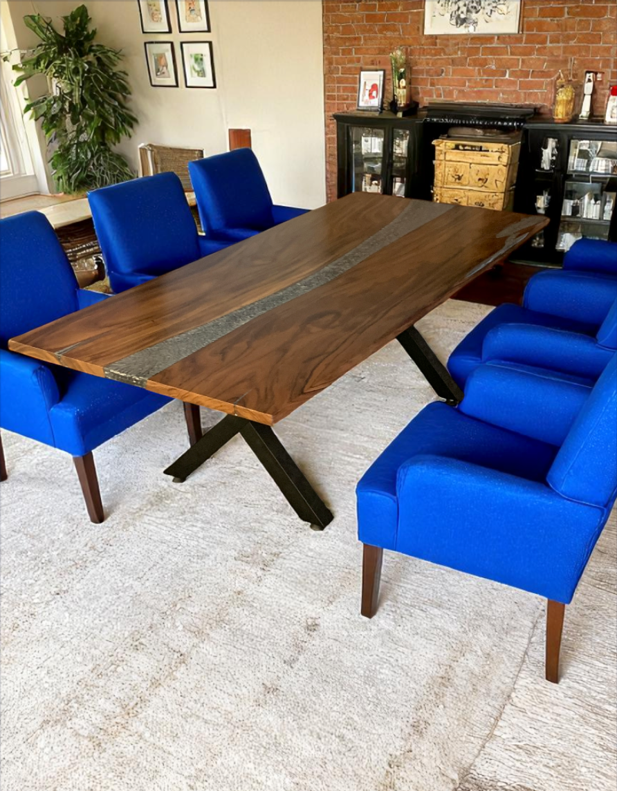 Custom Live Edge Dining Tables for Interior Design and Home Decor accented with rustic slab Coffee/End table furniture.