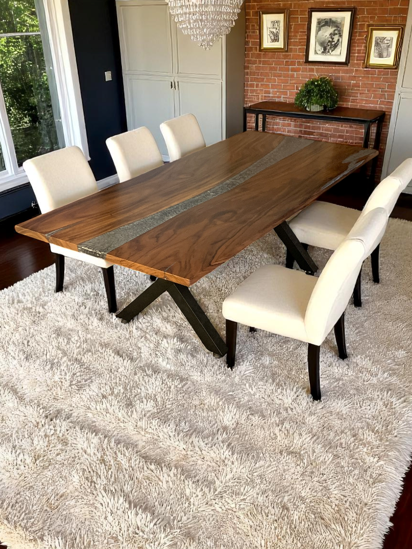 Custom Live Edge Dining Tables for Interior Design and Home Decor accented with rustic slab Coffee/End table furniture.