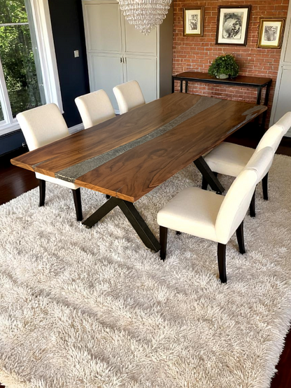 Custom Live Edge Dining Tables for Interior Design and Home Decor accented with rustic slab Coffee/End table furniture.