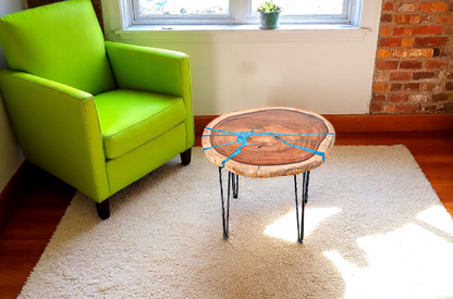 Custom Live Edge Dining Tables for Interior Design and Home Decor accented with rustic slab Coffee/End table furniture.